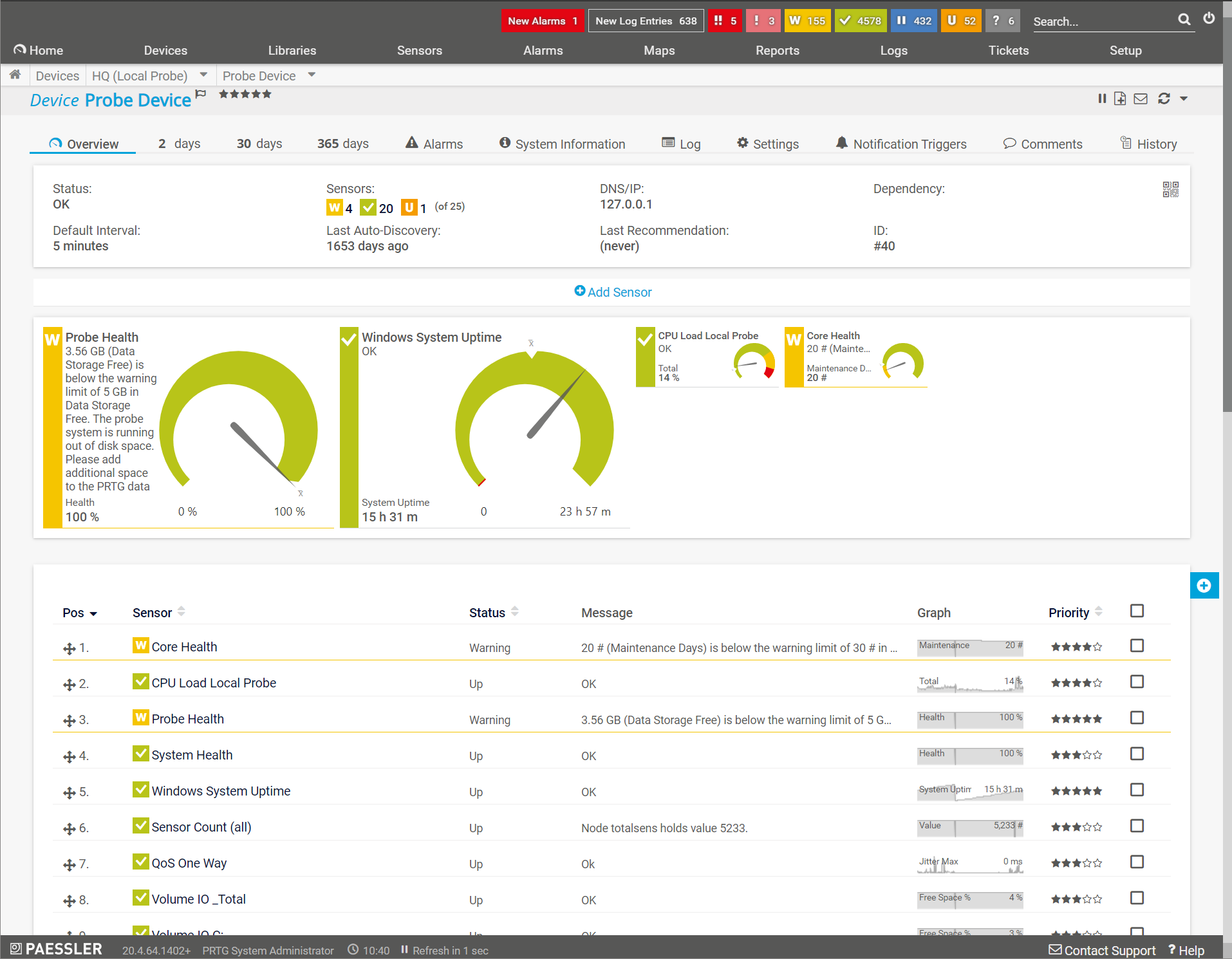 prtg monitoring database folder size