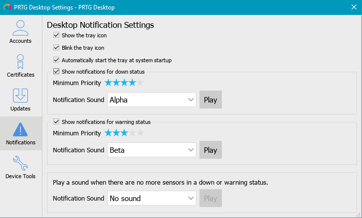 Desktop Notification Settings