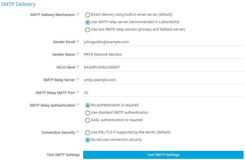 SMTP delivery settings
