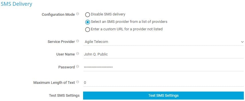 SMS delivery settings