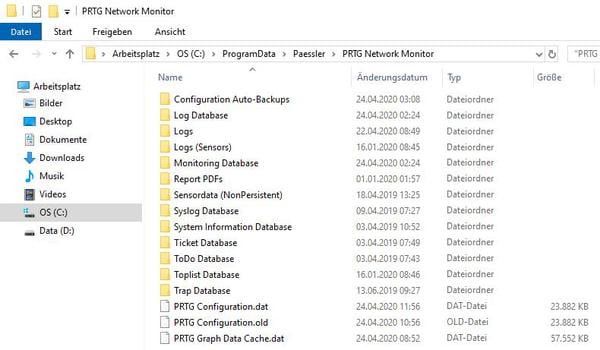 PRTG Datenverzeichnis des alten Servers