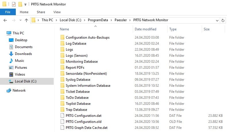 PRTG data directory of old server